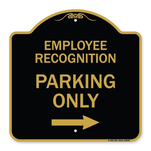 Employee Recognition Parking Right Arrow, Black & Gold Aluminum Sign, 18" x 18", BG-1818-24098